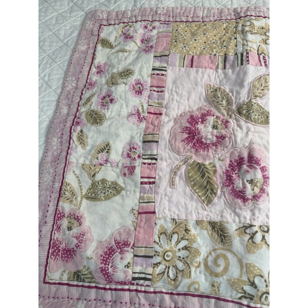 Liz Claiborne Patchwork Sham (1) Pink Roses Quilted Cottagecore Farmhouse Std - Picture 6 of 13